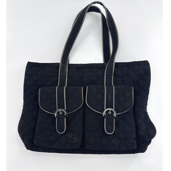 Vera Bradley Handbags - Vera Bradley Black Quilted Microfiber Tote Bag Women Large(Light wear on front)